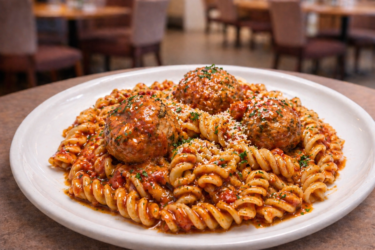 Beef Meat balls in tomato sauce and pasta