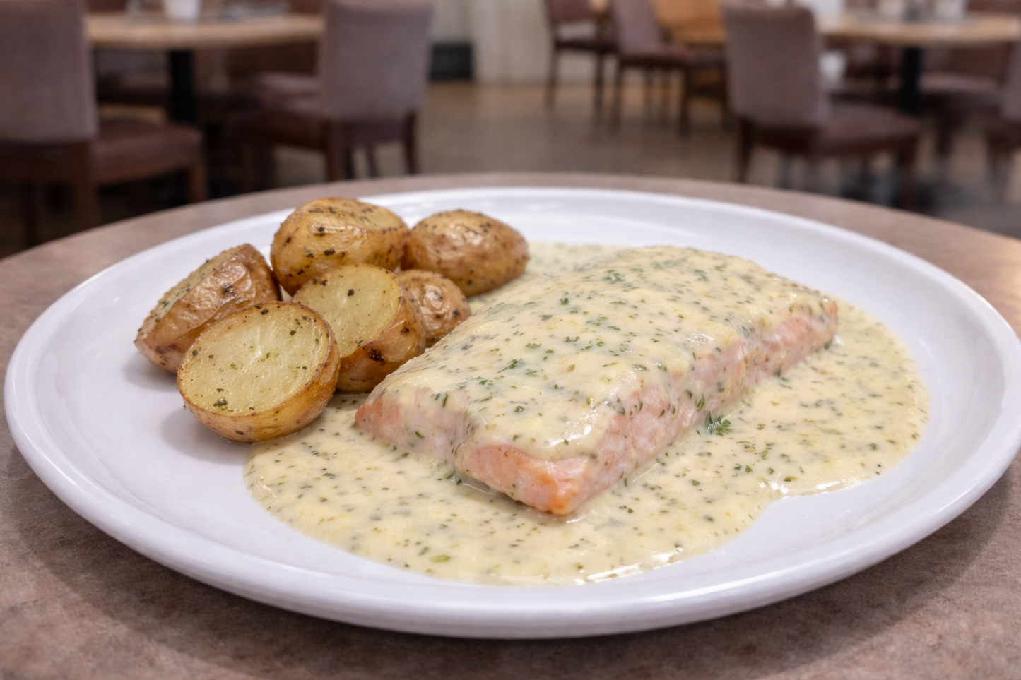 Salmon in dill sauce & new potatoes