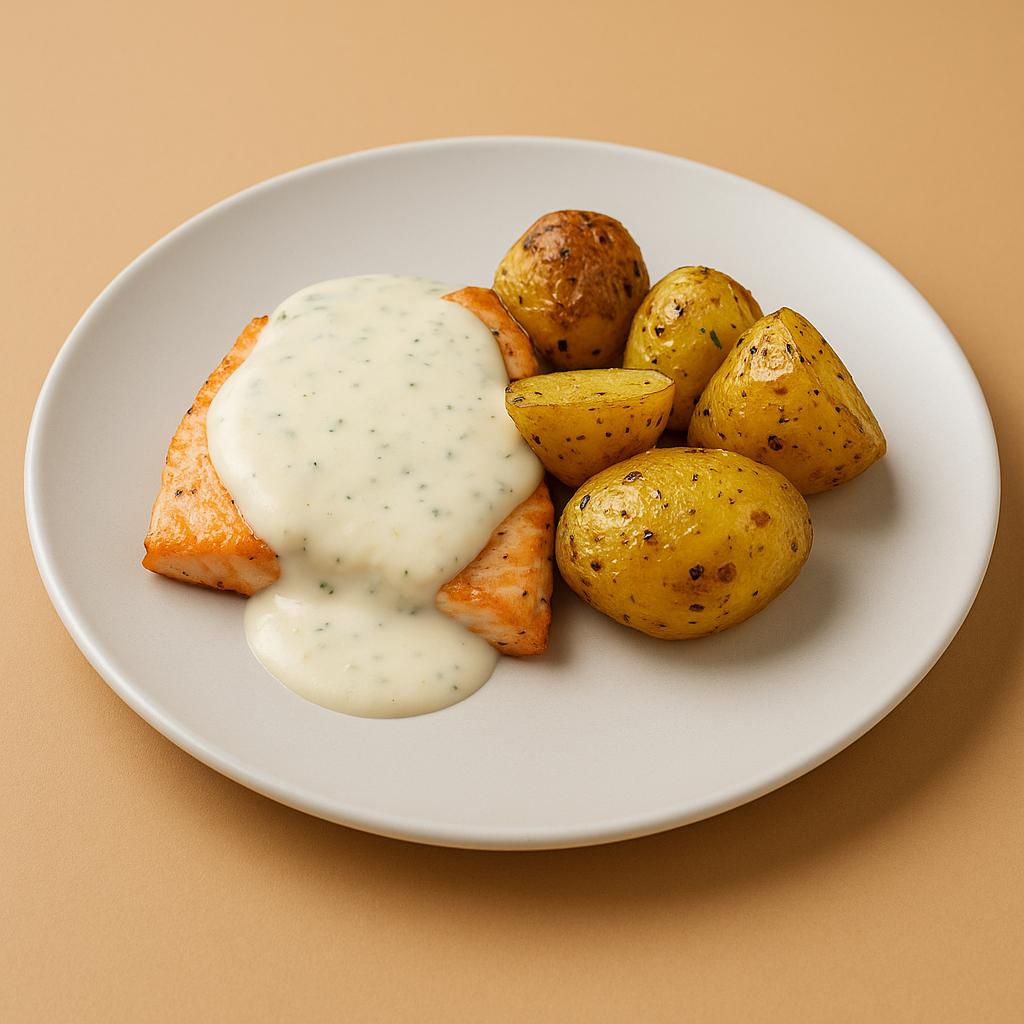 Salmon in dill sauce & new potatoes