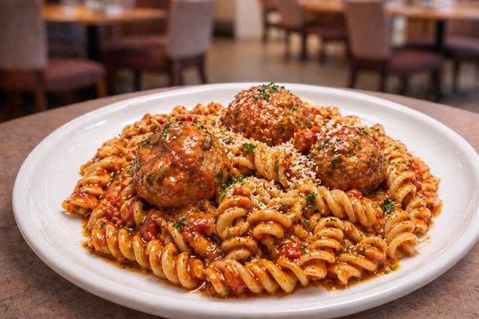 Beef Meat balls in tomato sauce and pasta