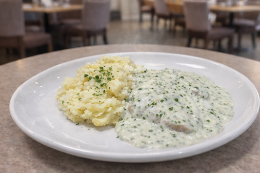 White Fish in Parsley Sauce and Mash Potatoes