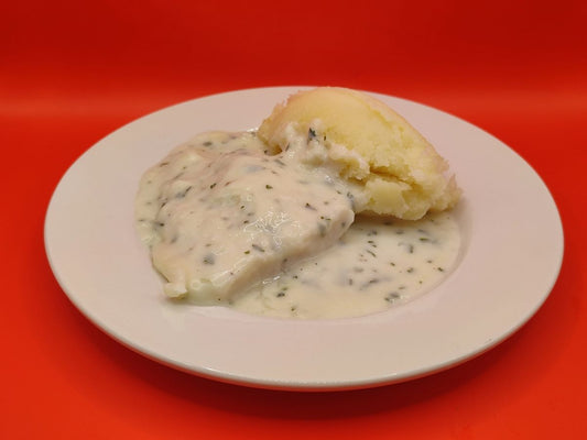 White Fish in Parsley Sauce and Mash Potatoes